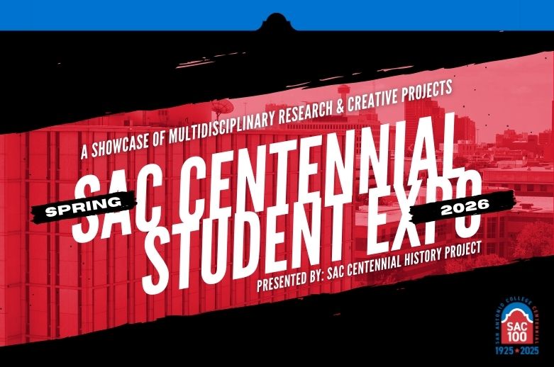 A large group of community members pose on the San Antonio College parade float.